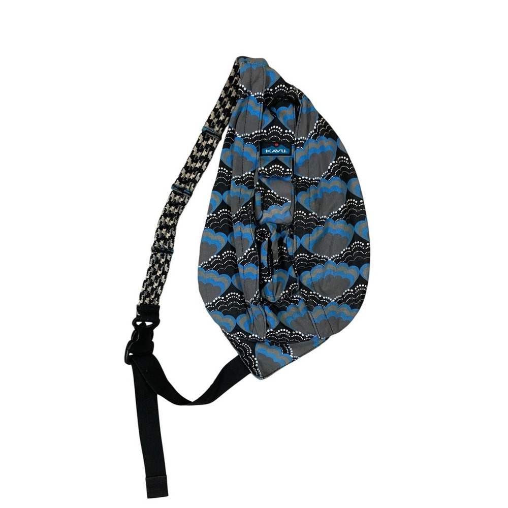 KAVU Blue Gray Black Print Rope Sling Crossbody Backpack Outdoor Bag